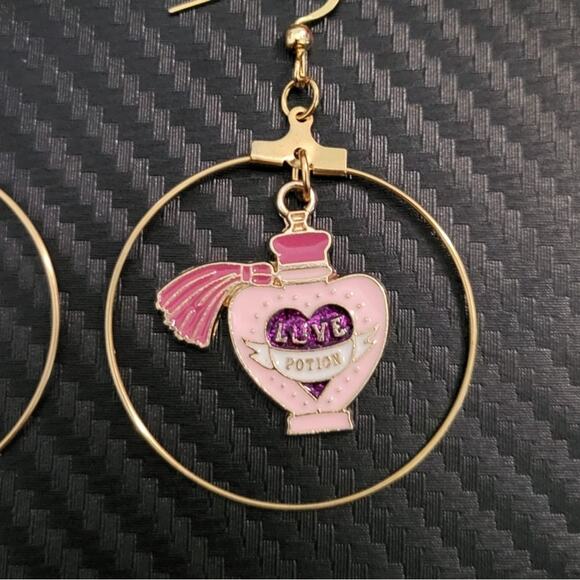 Love Potion enamel charm gold hoop earrings - Picture 2 of 3